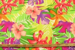 Lycra - Colorful Flowers and Leaves on White
