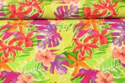 Lycra - Colorful Flowers and Leaves on White