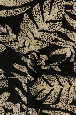 Lycra - Dotted Taupe Leaves on Black