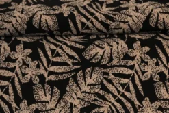 Lycra - Dotted Taupe Leaves on Black