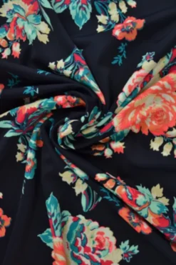 Lycra - Neon Bright Flowers on Dark Blue