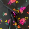 Lycra - Neon Pink and Orange Flowers on Black