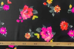 Lycra - Neon Pink and Orange Flowers on Black