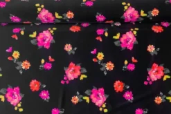 Lycra - Neon Pink and Orange Flowers on Black