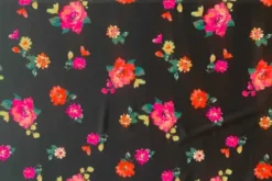 Lycra - Neon Pink and Orange Flowers on Black