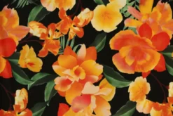 Lycra - Orange and Yellow Big Flowers on Black