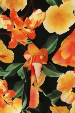 Lycra - Orange and Yellow Big Flowers on Black