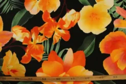 Lycra - Orange and Yellow Big Flowers on Black