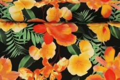 Lycra - Orange and Yellow Big Flowers on Black