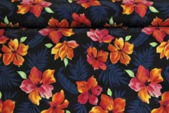 Lycra - Orange/Pink Flowers on Navy