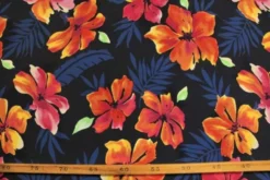 Lycra - Orange/Pink Flowers on Navy