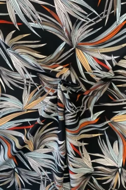 Lycra - Red/Rusty/Grey Long Leaves on Black
