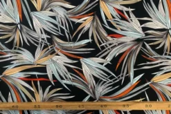 Lycra - Red/Rusty/Grey Long Leaves on Black