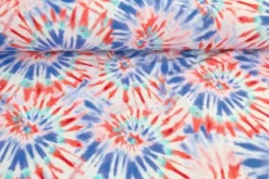 Lycra - Tie Dye Blue/Orange on White
