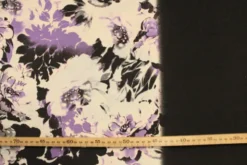 Lycra Tricot - Purple and Black Flowers on White