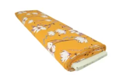 Lycra - White and Purple Flowers on Sunny Yellow
