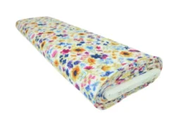 Lycra - Yellow/Pink/Blue Flowers on White