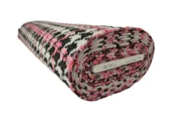 Mantelstof - Big Pied de Coq Black/White with Pink Lines