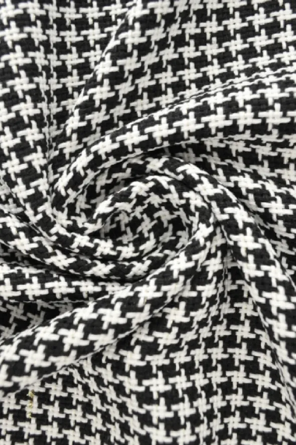 Mantelstof - Cross Squares White/Black/Glitters