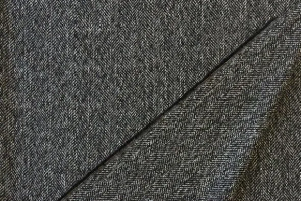 Mantelstof - Fishbone Black/Dark Grey