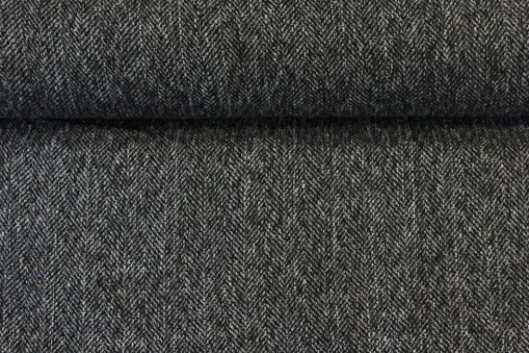 Mantelstof - Fishbone Black/Dark Grey
