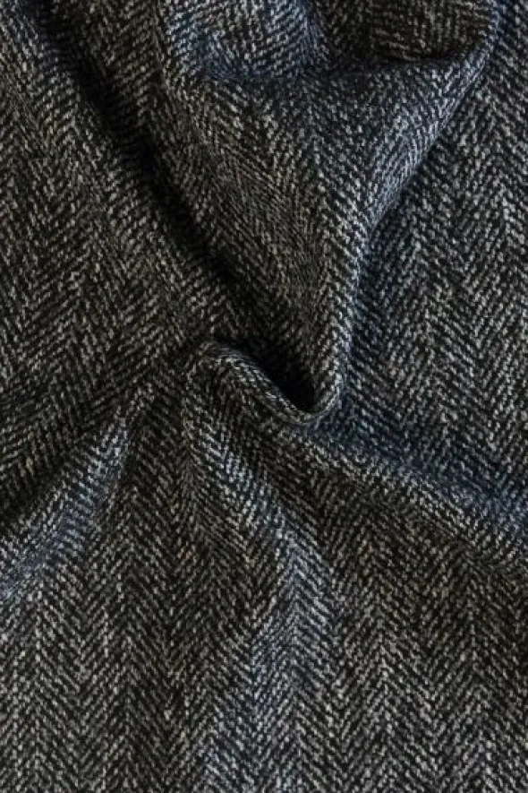 Mantelstof - Fishbone Black/Dark Grey