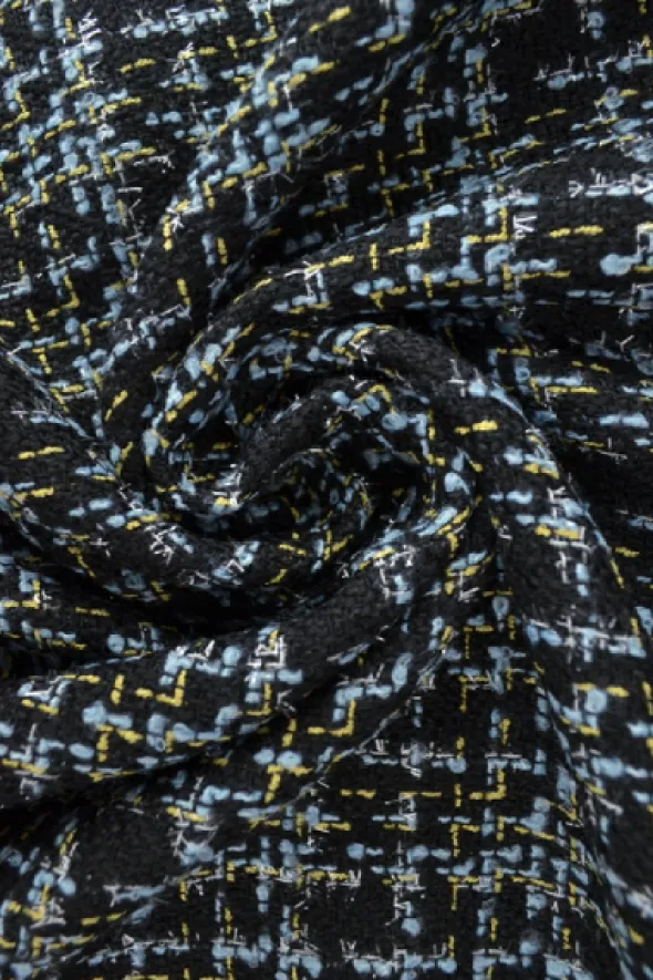 Mantelstof - Graphic Blue/Green/Silver on Black