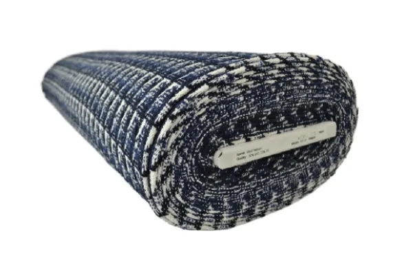 Mantelstof - Squares Lines in Black/Blue/White