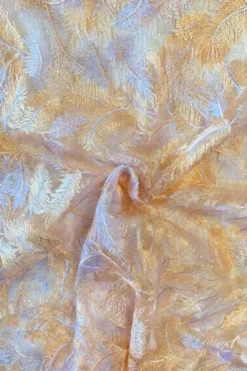 Mesh - Embroidery Feathers - Apricot/White