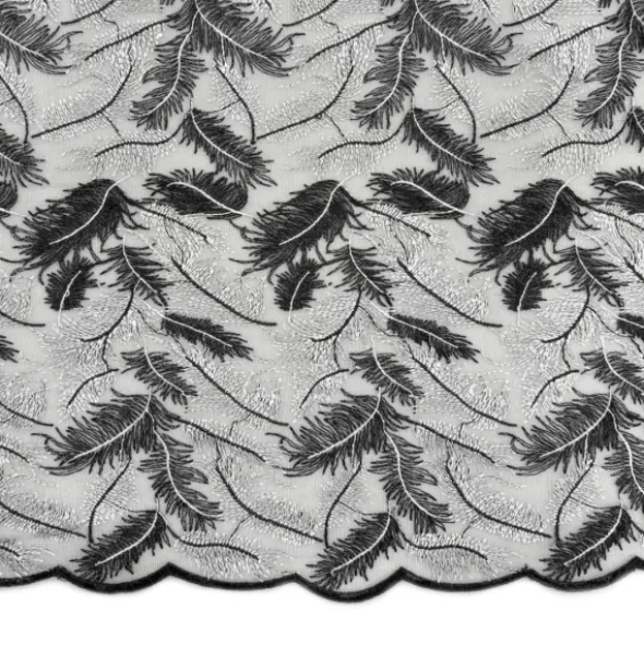 Mesh - Embroidery Feathers - Black/White