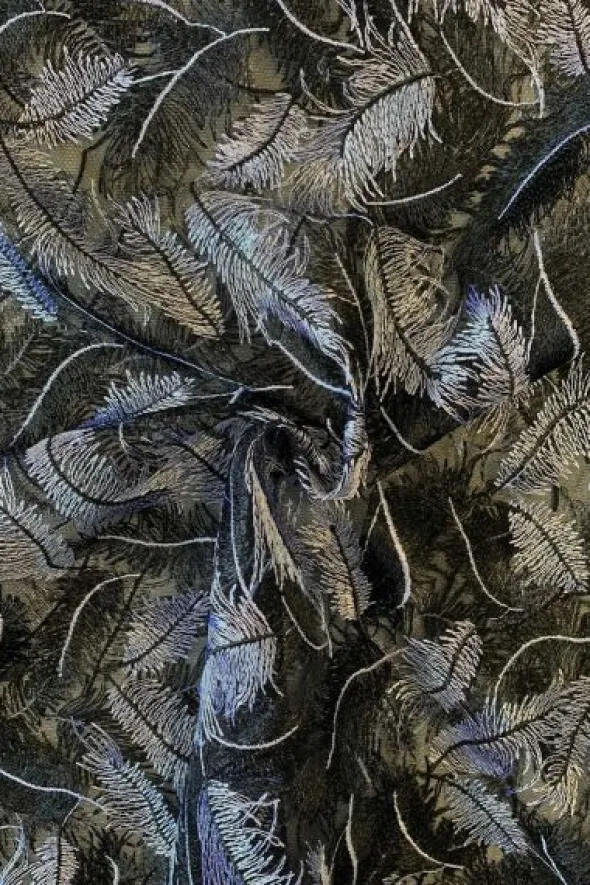 Mesh - Embroidery Feathers - Black/White