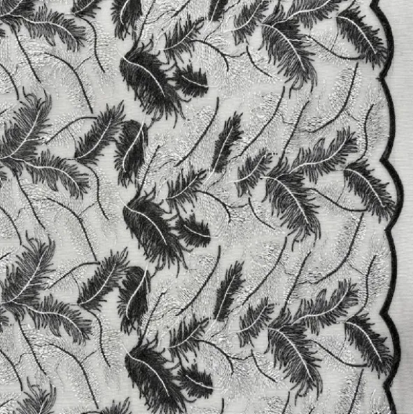 Mesh - Embroidery Feathers - Black/White
