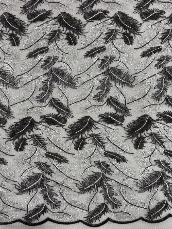 Mesh - Embroidery Feathers - Black/White