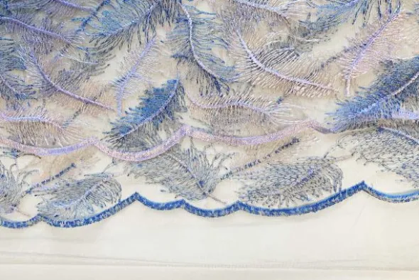 Mesh - Embroidery Feathers - Blue/White