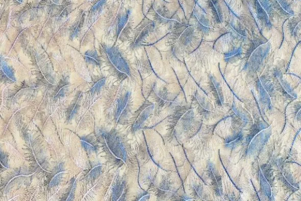 Mesh - Embroidery Feathers - Blue/White