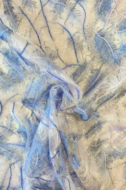 Mesh - Embroidery Feathers - Blue/White