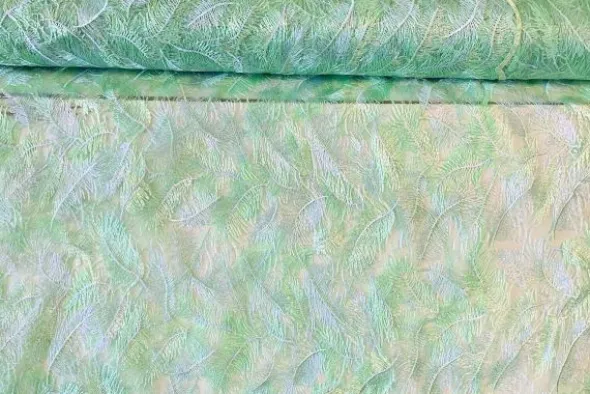 Mesh - Embroidery Feathers - Fresh Green/White
