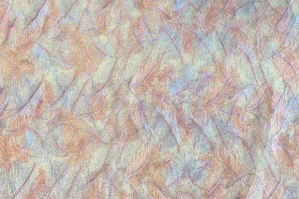 Mesh - Embroidery Feathers - Light Peach/White