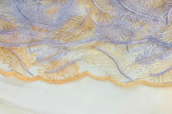 Mesh - Embroidery Feathers - Light Yellow/White