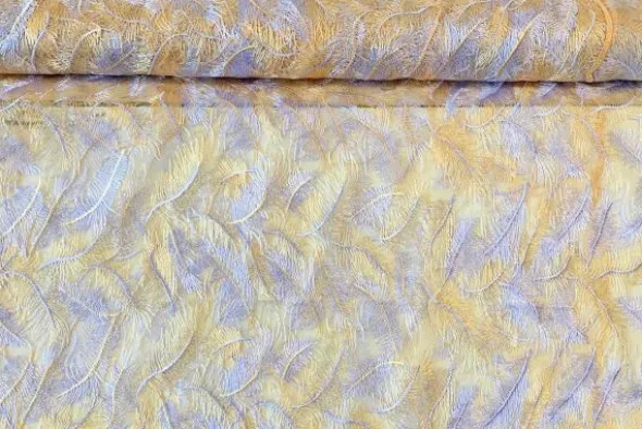 Mesh - Embroidery Feathers - Light Yellow/White