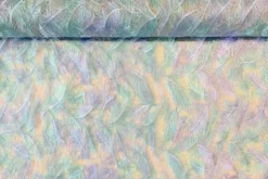 Mesh - Embroidery Feathers - Mint/Lilac-White