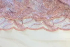 Mesh - Embroidery Feathers - Salmon Pink/White