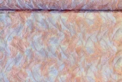 Mesh - Embroidery Feathers - Salmon Pink/White