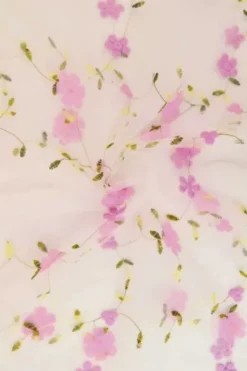 Mesh - Pink Embroidery Floral on White - 04