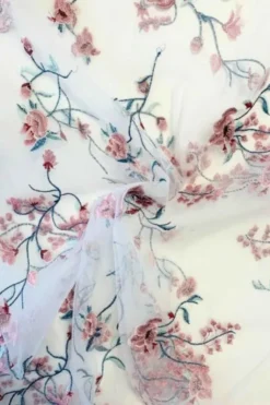 Mesh - Pink flower branches on white