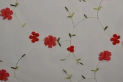 Mesh - Red Embroidery Floral on White - 12