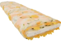 Mesh - Yellow Embroidery Floral on White - 03