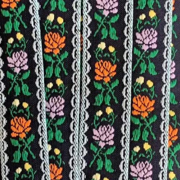 Sierband Geweven - Flowers Navy