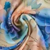 Viscose - Blue/Salmon Waterlillies on Soft Taupe
