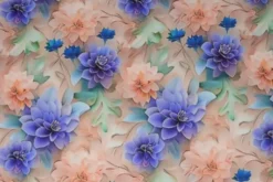 Viscose - Blue/Salmon Waterlillies on Soft Taupe